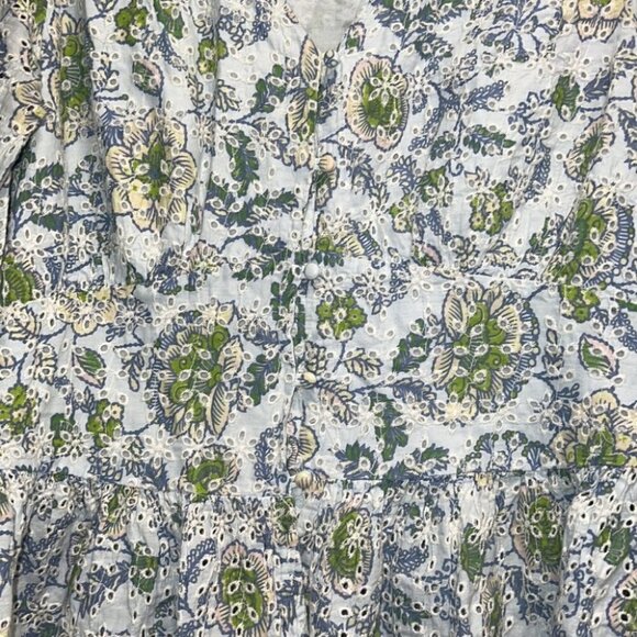 𝅺SEVEN for All Mankind blue floral print Peplum Blouse size Medium - Picture 6 of 16